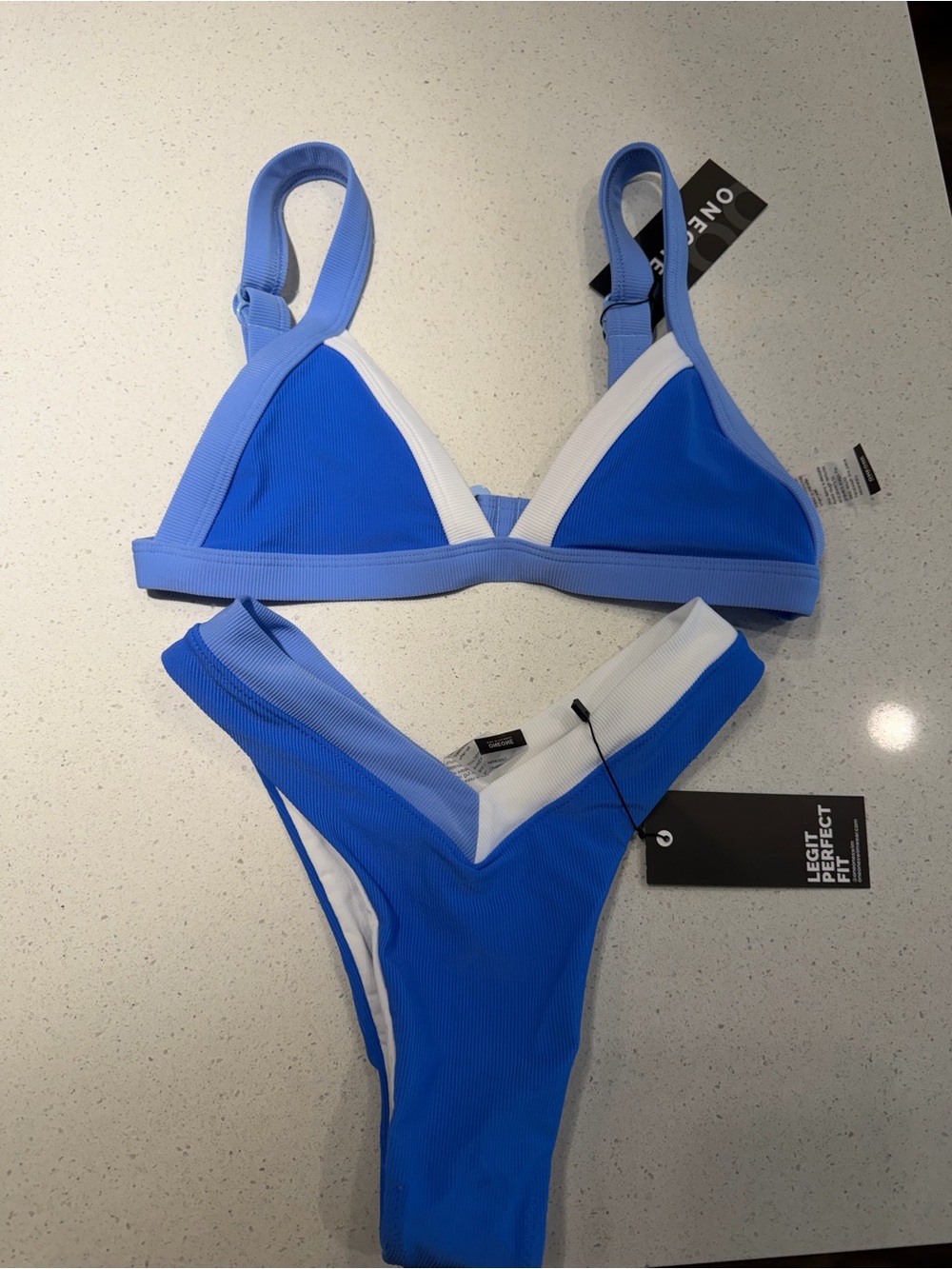 ONEONE SWIM Two-Tone Blue Triangle Bikini Set